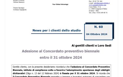 Adesione al concordato preventivo biennale entro il 31 Ottobre