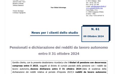 Pensionati e dichiarazione dei redditi da lavoro autonomo entro il 31 Ottobre 2024